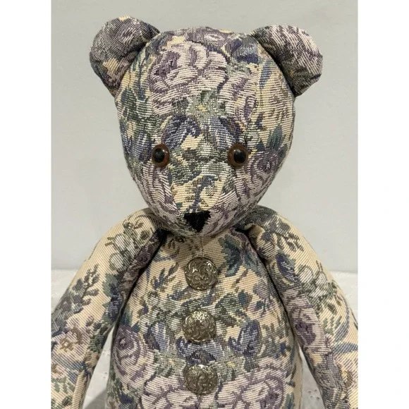 Vintage Floral Tapestry Stuffed Teddy Bear Celestial Buttons 80's Grandmacore‎ - Picture 2 of 6